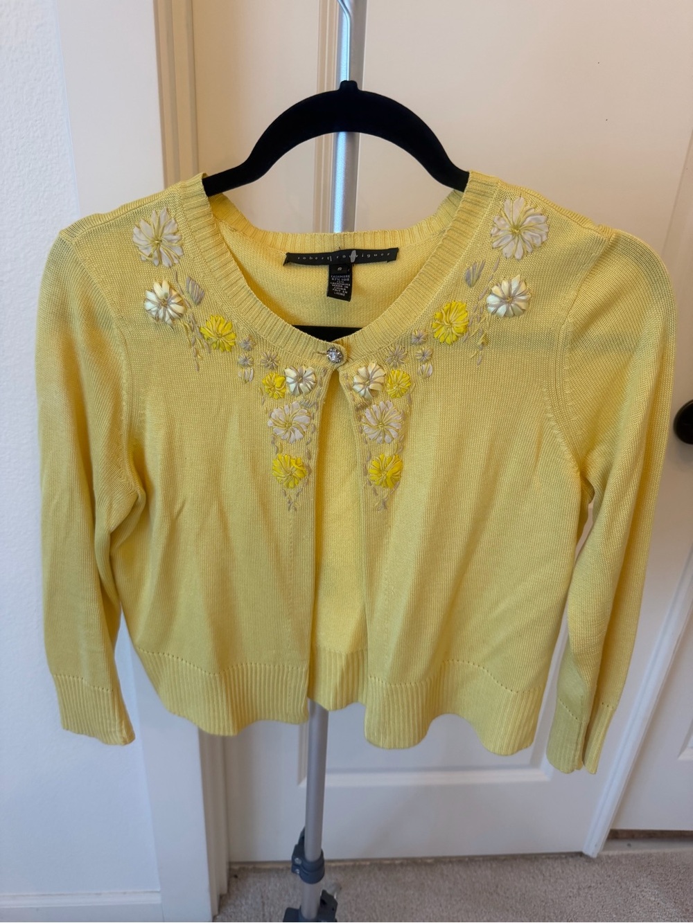 Robert Rodriguez Yellow Embroidered Floral Cardigan